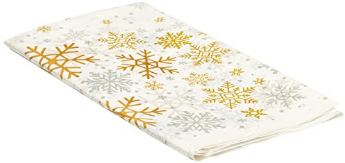 Unique Party 77123 - Plastic Silver and Gold Snowflakes Christmas Tablecloth, 7ft x 4.5ft