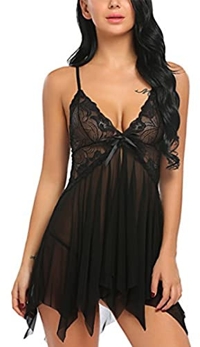 SEDEX Lencería Mujer Erótica Ropa Interior Camisón Babydoll Halter Cordón Transparente Lencería de Encaje Tentación