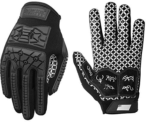 Seibertron Lineman 2.0 vadderade palmfotbollsmottagarhandskar, flexibla TPR-stötskydd baksidan av handhandhandhandske vuxen- och ungdomsstorlekar Youth Size Black Youth XS