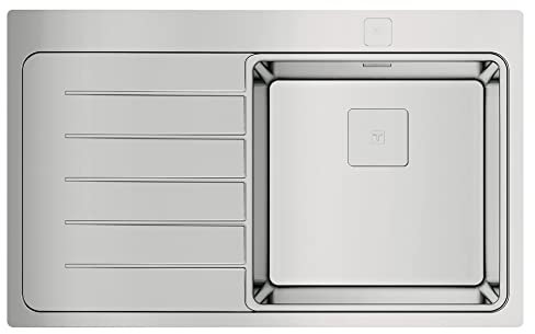 Teka Zenit RS15 1C 1E L - Fregadero de 50 cm, Encastrado Izquierda, con SilentSmart, Desagüe Automático Cuadrado, Tapa Decorativa, Color Acero Inoxidable