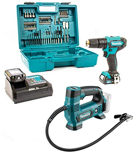 Makita Kompressor 12V MP100DZ + Schlagbohrschr. HP333DSAX1 2x 2,0Ah|Lader|Koffer