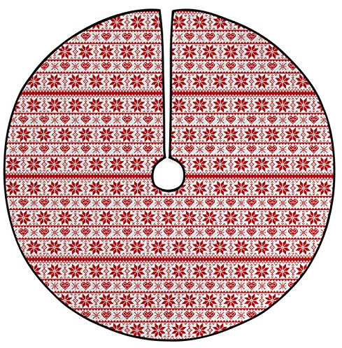 ABAKUHAUS Weihnachten Weihnachtsbaum Rock und Schürze Nordic Borders, Weihnachtsdeko 135 cm aus Stoff Weihnachtsbaumschmuck, Orange Weiss