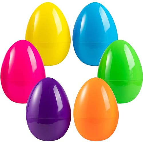JOYIN 25,4 cm Jumbo-Ostereier, 6 Stück, helle Kunststoff-Rieseneier, leer, befüllbar, zum Befüllen zu Ostern, Leckereien, Partygeschenke, Jagd, Klassenzimmer, Preiszubehör, Dekoration