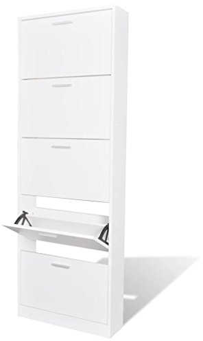 yorten Schuhschrank Schuhkommode aus Holz mit 5 Schuhkipper Weiß 59 x 17 x 169 cm