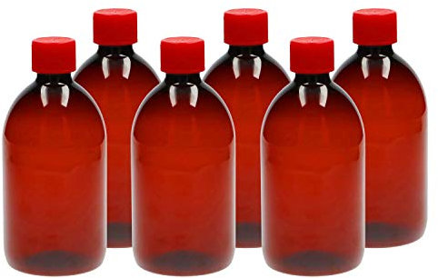 Venton Juego de 6 botellas de plástico vacías para rellenar, 1 l, botellas de plástico marrón con tapa giratoria a presión, botellas de medicina, botellas de relleno, botellas grandes vacías de 1 l