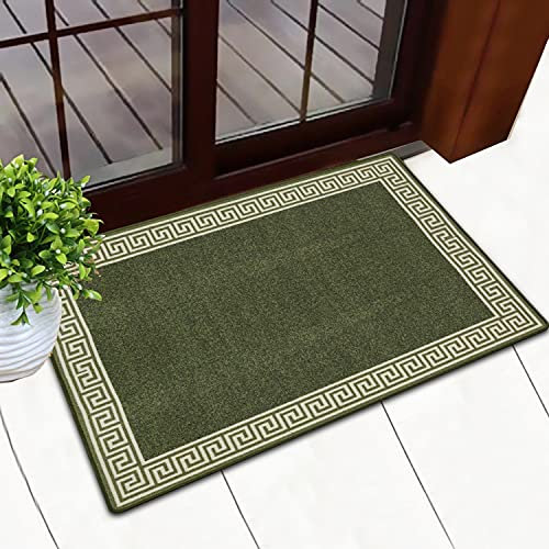 PHP Carpet Runners for Hallways Non-Slip Long & Wide Heavy-Duty Plain Super Absorbent Area Rugs, Stair Carpet and Kitchen Anti-slip Floor Mats - Greeky Rug (Green & Cream, 50 x 80 cm - Medium Doormat)