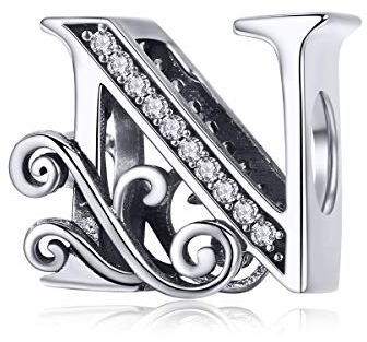 TIZU Buchstaben N Charms 925 Sterling Silber Damen&Mädchen Alphabet Charm Anhänger für Europäische Armbänder