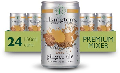 Folkington's Dry Ginger Ale, 24 Pack, Artisan Mixer with Natural Botanics, 3 x 8 Pack of 150 ml (24 Cans Total)