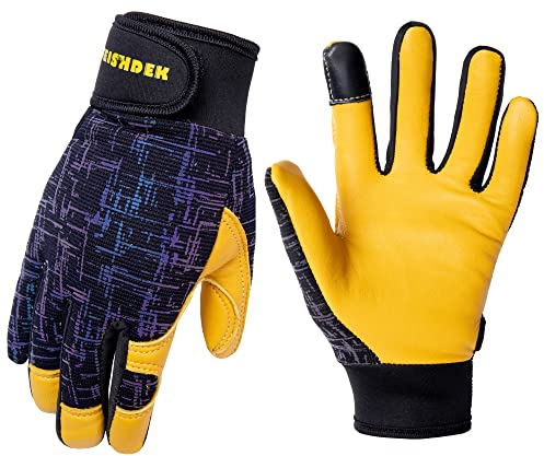 FEISHDEK Gartenhandschuhe Kinder Arbeitshandschuhe Leder Touchscreen Reflektierendes Atmungsaktives Design Outdoor Fahrradhandschuhe 2-12 Jahre Jungen Und MäDchen (Schwarz/Gelb)