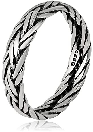 Beydodo 925 Silber Ring Herren Personalisiert, Partnerring Männer Ring Silber Gr.62 (19.7) -Vintage Geflochten Kette Ring