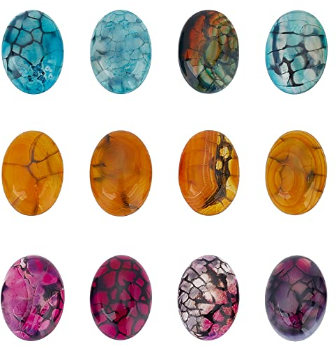SUPERFINDINGS 12 Stück 3 Stile Natürliche Drachenadern Cabochons Oval Quarz Chakra Stein Schmuck Cabochons Für Ohrring Armband Anhänger DIY Basteln