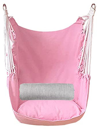 SRHWBF Hängesessel Großer Seilsitz zum Aufhängen Hängesack Schaukel mit Kissen für den Innen- und Außenbereich (Pink)