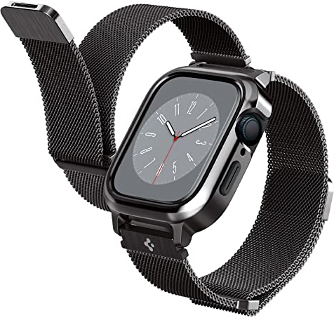Spigen Cover con Cinturino Metal Fit PRO Compatibile con Apple Watch Series per 9/8/7 45mm e Series per 6/SE/5/4 44mm - Graphite