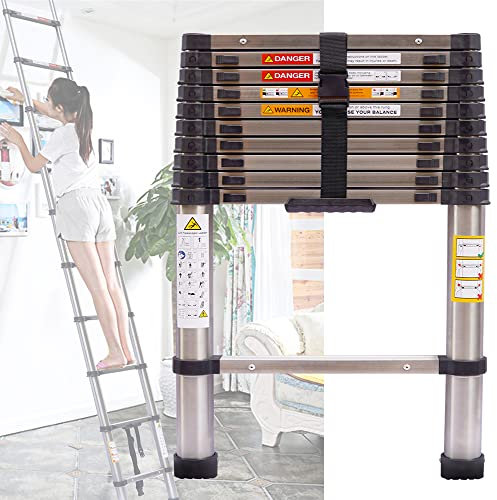 3,20M Klappleiter aus Edelstahl Mehrzweckleiter Belastbarkeit bis zu 150kg | Soft-Close-System | Sicher und zuverlässig,Einfach zusammenzuklappen
