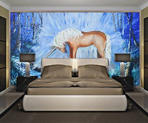 3D Mural Wallpaper Hand Painted Oil Paint Unicorn 3D Murals Wallpaper for Bedroom and Living Room Wall Decoration