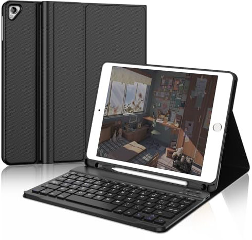 IVEOPPE Teclado iPad 6 Generación, Funda iPad 6 Generación con Teclado, Teclado para iPad 5/iPad Air 2/iPad Air 1/iPad Pro 9.7, Teclado Español Ñ Bluetooth Desmontable para iPad 9.7, Negro