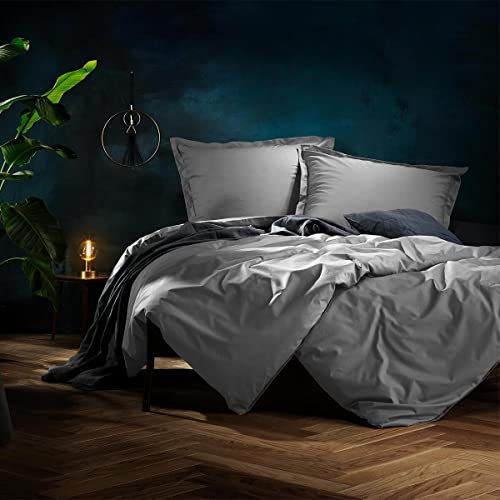 Lorena Uni Mako-Satin Bettwäsche Classic Stehsaum Taube, 1 Bettbezug 135 x 200 cm + 1 Kissenbezug 80 x 80 cm