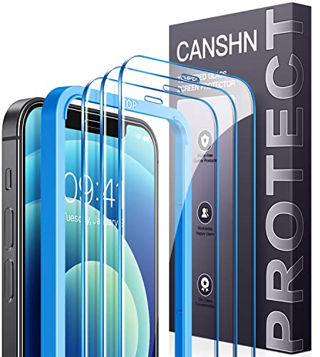 CANSHN [3 Stück Schutzfolie für iPhone 12 und iPhone 12 Pro Folie 6,1 Zoll, mit Rahmen Positionierhilfe, Kratzfest, 9H Härte, Hüllenfreundlich, Blasenfrei, HD Displayschutzfolie für iPhone 12/12 Pro