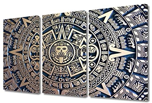 TUMOVO Mexikanische Wandkunst, Gemälde, Azteken-Kalender, Schlafzimmer, Wohnzimmer, Wanddekoration, Azteken-Sonnenstein, gerahmte moderne Bilder, Leinwanddrucke, Bürodekorationen, 91.4 cm Bx61 cm H