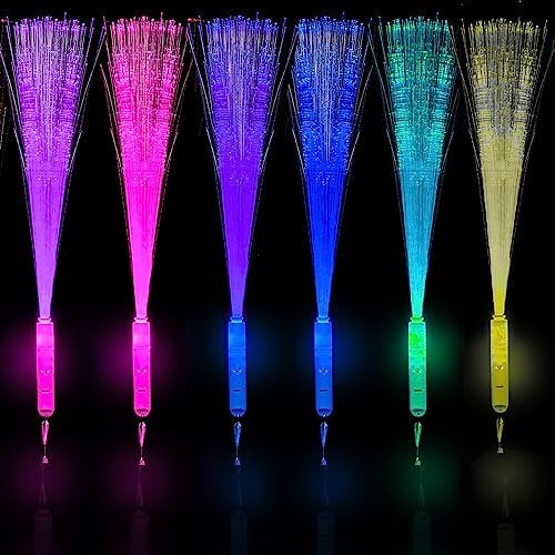 Pack Of 6 Fibre Optic Wands For Kids, Flashing Wands Kids-Light Up Wands For Kids 3 Modes Light Up Colorful 7 Blinking Colours In The Dark Wands Sticks, Glow Wands For Kids, Birthday, Party Favours