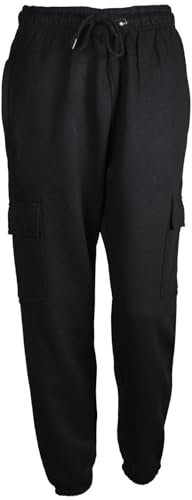True Face Ladies Trousers Fleece Womens Joggers Cargo Combat Bottoms Casual Elasticated Women Sweatpants with Pockets Black XL