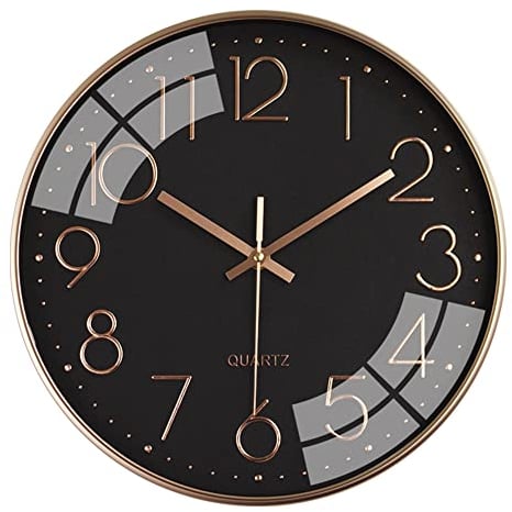 ALEENFOON 12 inch Silent Non-ticking Wall Clock 30cm Modern Quartz Sweep Battery Operated Wall Clocks for Home Living Room Bedrooms Office Kitchen School (Black-Rose Gold)