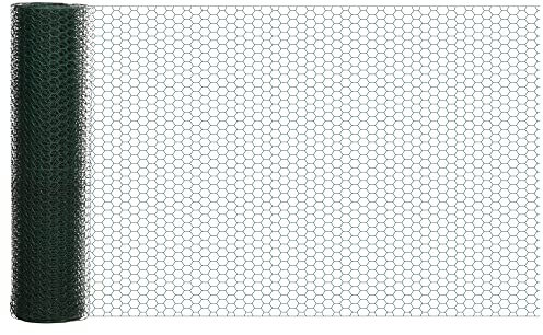 PawHut 1m x 25m Chicken Wire Mesh, Foldable PVC Coated Welded Garden Fence, Roll Poultry Netting, for Rabbits, Ducks, Geese - Dark Green