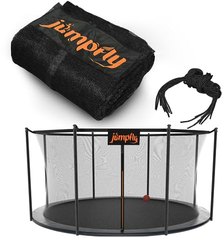 Jumpfly Trampoline Net, 14 FT Trampoline Replacement Safety Enclosure Net for W/ 8 Poles, Round Frame Trampoline, Breathable & Weather-Resistant Trampoline Net with Adjustable Straps