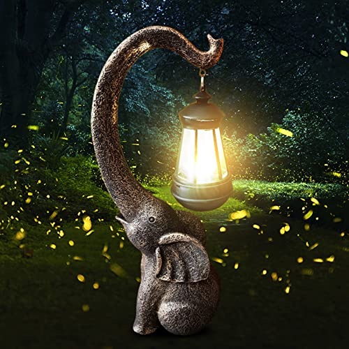 OKESYO Solar Gartenfiguren Elefanten Gartendeko für Draußen mit Wetterfest Solar Laterne, Solar Garten Statue Home Balkon Dekoration, Geschenke für Frauen Männer Mama