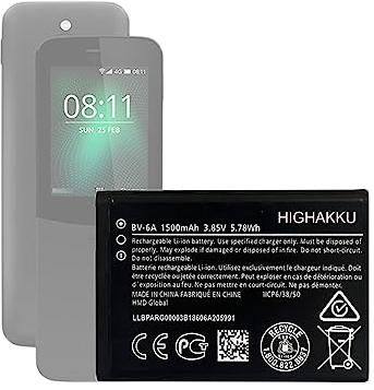 HIGHAKKU Replacement battery BV-6A compatible with No-kia 8110 4G 2017 TA-1048, TA-1059 /No-kia 2720 FLIP/No-kia 3060 / No-kia C5-03