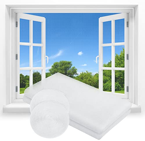 flintronic Zanzariera per Finestra, 2 Pezzi 1,3 m x 1,5 m/DIY Dimensioni Anti Zanzare Insetti Tende a Zanzariera per Finestre, con 4 Rotoli di Nastri Autoadesivi per Anti Zanzare Insetti,Bianco