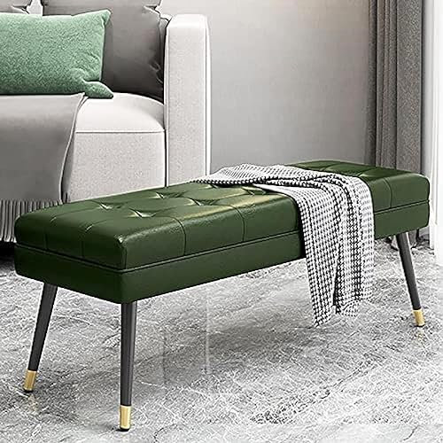 CATANK Kunstleder-gepolsterte Sitzbank mit Metallbeinen, Moderne Schlafzimmer-Endbank, Bequeme Fußhocker-Schuhbank, grün, 60 x 40 x 47 cm