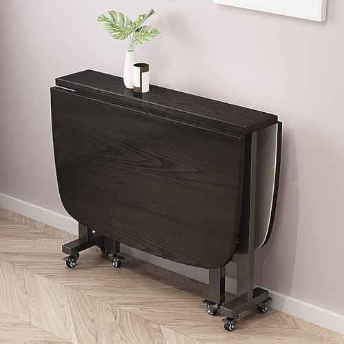 WDDEYYDS Verstellbarer, zusammenklappbarer Esstisch mit Drop-Leaf-Tischverlängerung, Faltbarer Esstisch, platzsparender Holztisch, beweglicher Küchentisch mit 6 Rädern für kleinen Raum,Black