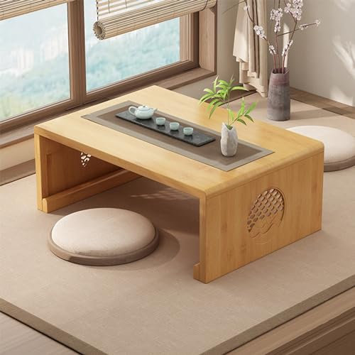 Chinesischer Tee-Bodentisch aus Bambus,japanischer faltbarer Couchtisch,Altartisch Meditation,niedriger tragbarer zusammenklappbarer Tatami-Tisch for Wohnzimmer,Heimdekoration (Holz, 80*50*30cm)