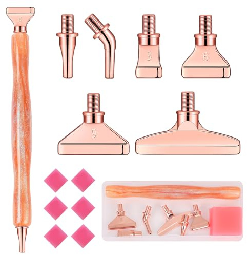 papasgix 14Pcs DIAMOND PAINTING Pens Kits, Glitter Diamond Art Metal Drill Pen Tips with Multi Replacement Pen Heads, 5D DIAMOND PAINTING Accessories Tools for DIY Craft Crystal(Orange Rose)