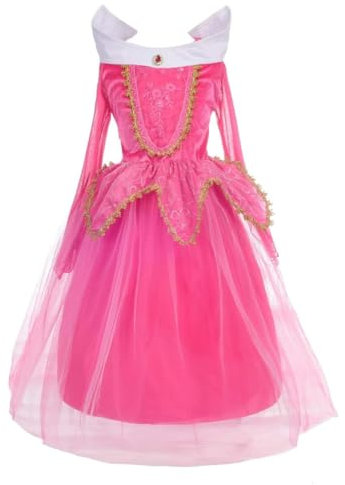 Lito Angels Bambina Vestito da Principessa Aurora Costume Bella Addormentata Taglia 5-6 Anni Rosa Caldo (Etichetta in Tessuto 120)
