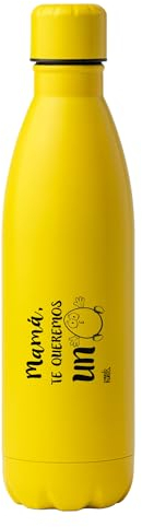 mundohuevo: Regalo Botella agua de acero inoxidable 304. Mensaje divertido mamá te queremos un huevo. Capacidad 790 ml. Deporte, escuela, trabajo. Cierre antigoteo. Color Amarillo