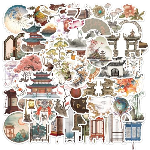 Antikes China Reise Aufkleber 50 Stück, Chinesische Spirituelle Symbole Stickers