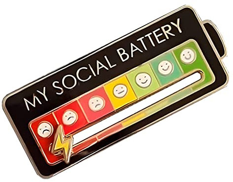 BLOHDI 1/2/4Pcs MY SOCIAL BATTERY Social Battery Brooch Pin Funny Social Battery Brooch Badge Funny Social Mood Brooch Pin for 7 Days Creative Expression Pin Brooch Badge Lapel Pin Gift (Black)