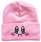 Kirby Strickmütze mit Satin-gefüttert, niedliche Anime-Mütze mit gesticktem Gesicht, Acryl mit Seidenfutter für Damen und Herren, Pink, M/Einheitsgröße