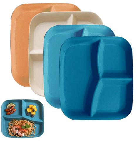 Bieiyhe Lot de 4 Assiettes Divisées Plastique,Assiette Reequilibrage Alimentaire Adulte,Assiette Regime,Assiette Proportion Diététique,Assiette équilibrée,Assiette Portion Enfant,Assiette Incassable