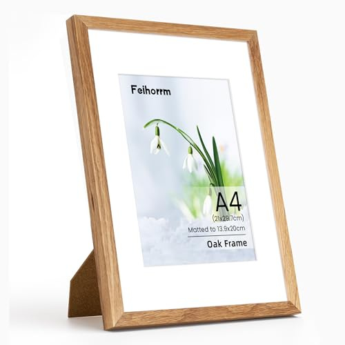A4 Frame, Solid Oak Wood A4 (21x 30 cm) Certificates Documents Frames, A4 Picture Frame with Mount for A5 Prints, A4 Poster Frames with Tempered Glass, Vertical & Horizontal Wall Hanging