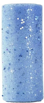Tüll Stoff 15cm x 22m Glitzer Tüll Dekostoff mit kleine Pailletten Tüllband für Bankett Deko Handwerk Hochzeit Weihnachten Party Deko (Blau)
