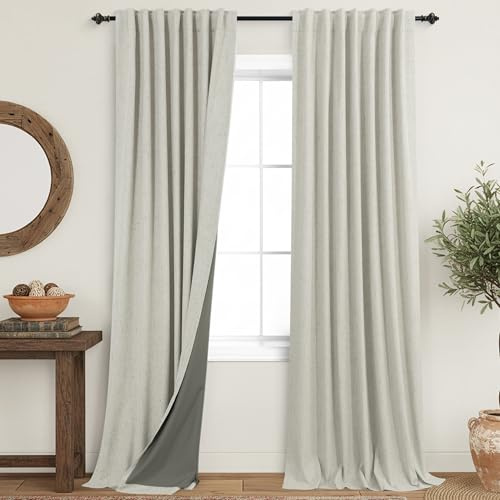 KOUFALL Greige Verdunkelungsvorhänge, extra lang, 308 cm, 3 m, Leinen, Plissee-Vorhänge für Wohnzimmer, Schlafzimmer
