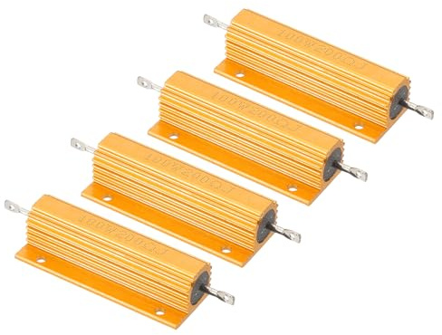 PATIKIL 100W 200 Ohm Widerstand Sortiment Kit Aluminium Gehäuse Widerstände Set, 4 Stück Aluminum Widerstand Set mit Schrauben Draht Widerstände Resistor Kit mit 5% Toleranz, Golden
