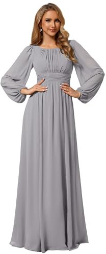 Ever-Pretty Women's Dresses Evening Round Neck A-Line Long Sleeve Bridesmaid Dresses Grey 18UK