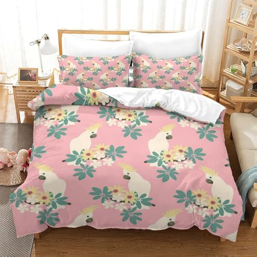HKHKSJJF Bettwäsche Kakadu 140x200cm 3D Tier Bettbezug 3 Teilig Bettwäsche Set Für Erwachsene Teenager Kinder Weiche Mikrofaser Mit Reißverschluss