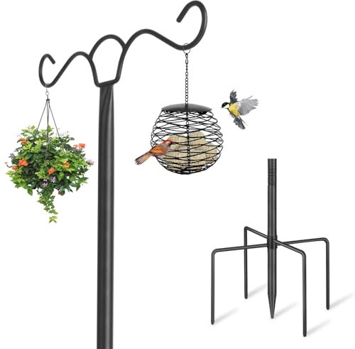 Bird Feeders Hanging Station Stand, 197cm Free Standing Feeding Poles Hangers for Garden Metal Heavy Duty Double Shephreds Crook Hook for Lanterns, Light, Wild Bird Feeder, 1 Pack
