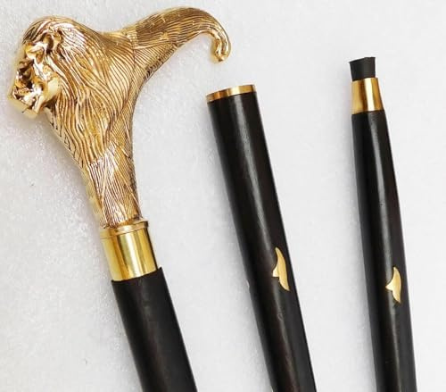 Solid Brass Lion Head Handle Wooden Walking Stick Cane Vintage Designer Handmade Gift