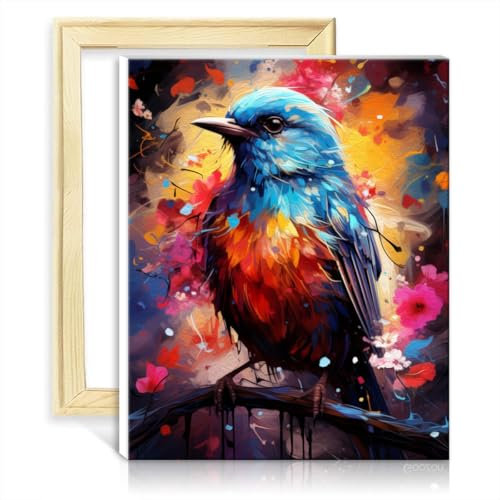 TANGFEIY Peinture à l'huile sur toile mignon petit oiseau bleu bricolage peinture par numéro avec pinceaux et pigment acrylique peinture par numéro jouets anti-stress sans cadre (60x75cm)